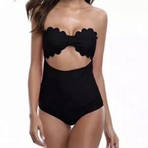 Cupshe Black Scalloped Cutout Strapless Monokini One Piece Swimsuit - Size Med